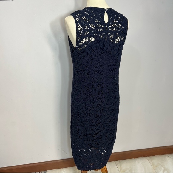 Brooks Brothers Crochet Cotton Midi Dress Preppy Career Business Blue Minimalist - Picture 4 of 13